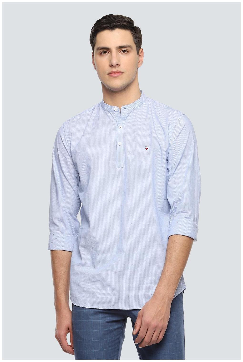 

Louis Philippe Men Blue Weaved Super Slim Fit Casual Shirt