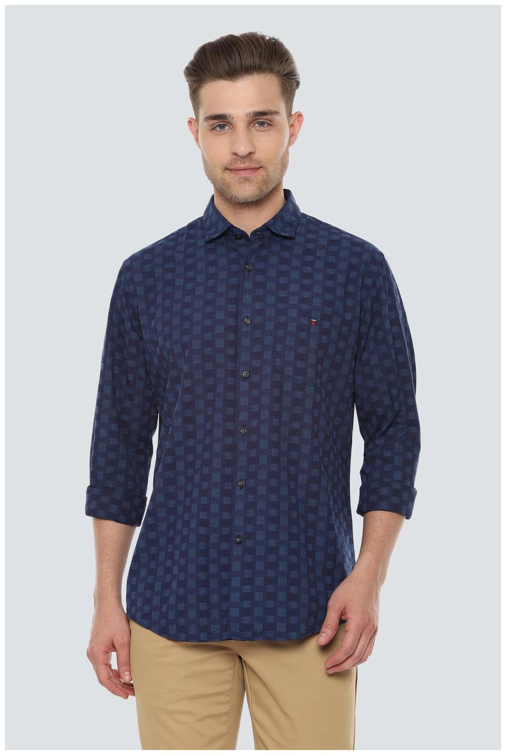 

Louis Philippe Men Blue Checked Slim Fit Casual Shirt