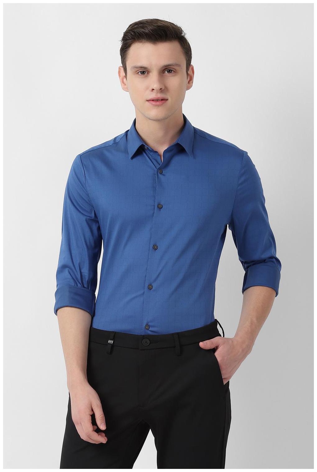 

Louis Philippe Men Blue Checked Super Slim Fit Casual Shirt