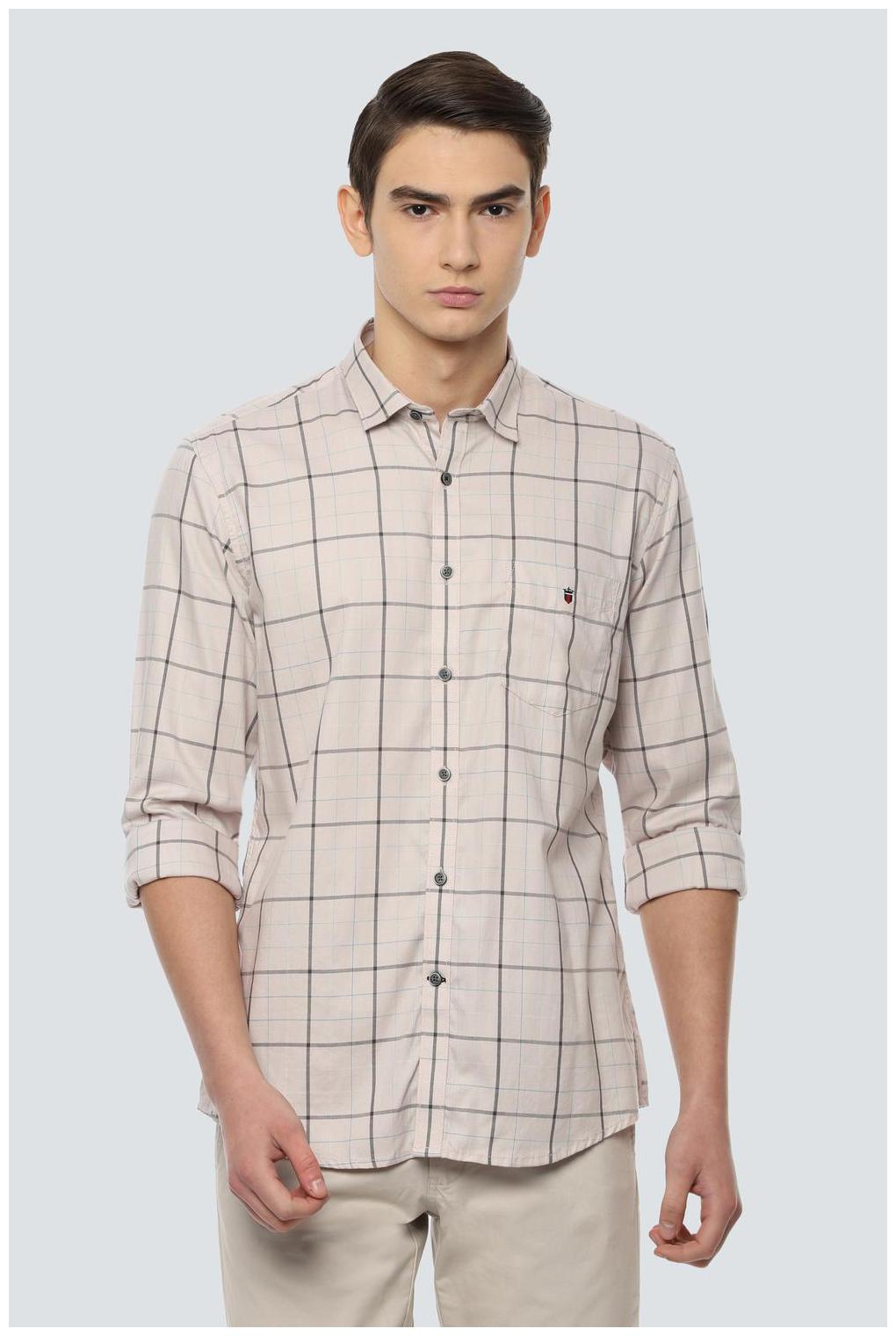 

Louis Philippe Men Beige Checked Slim Fit Casual Shirt