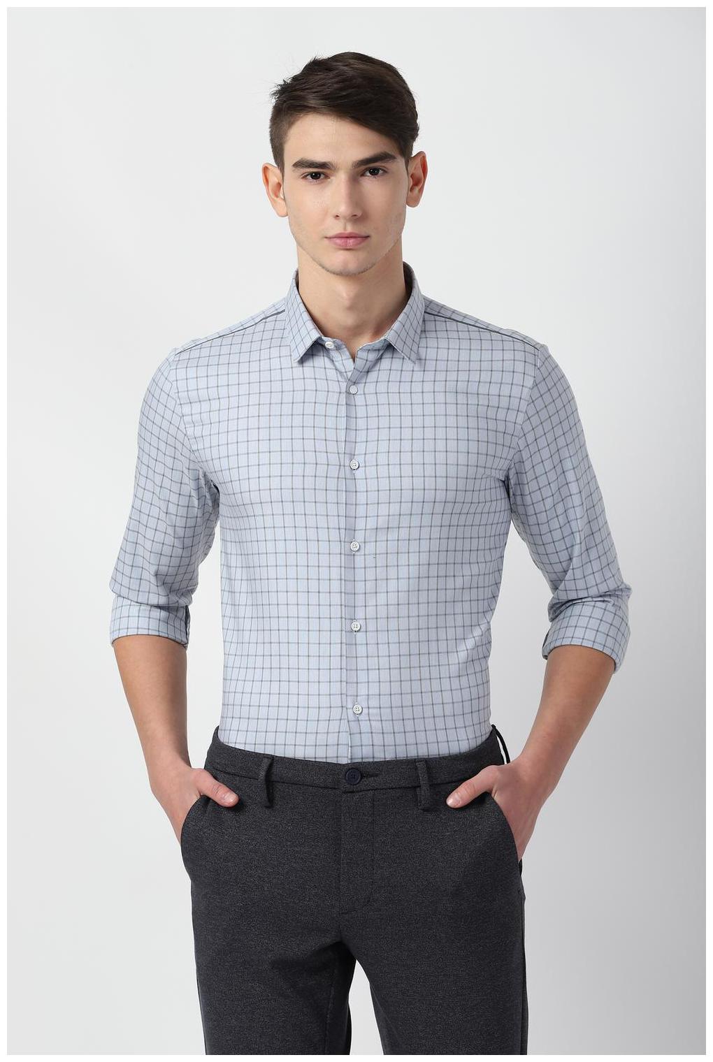 

Louis Philippe Men Blue Checked Super Slim Fit Casual Shirt