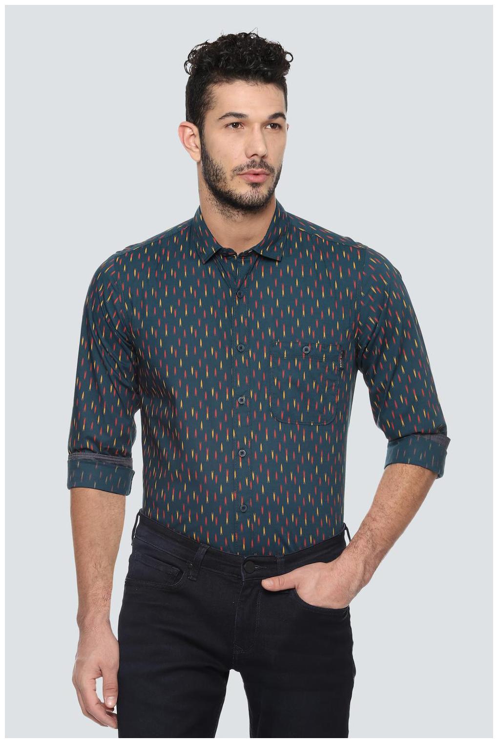 

Louis Philippe Men Green Printed Super Slim Fit Casual Shirt