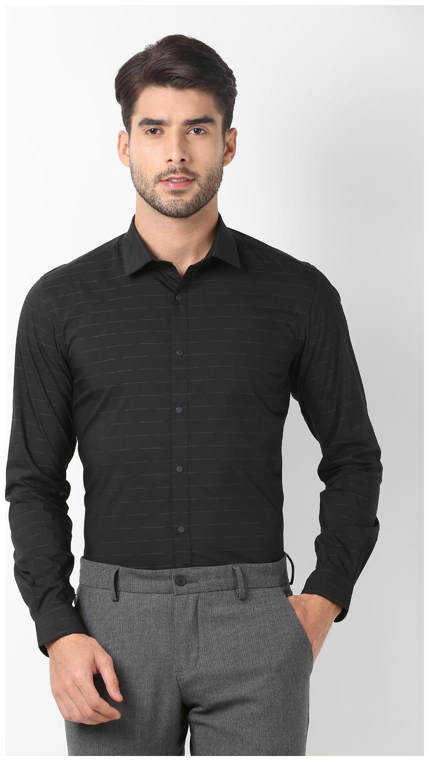 

Louis Philippe Men Black Horizontal Stripes Super Slim Fit Casual Shirt