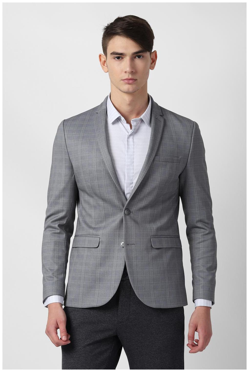 

Louis Philippe Men Grey Checked Super slim fit Single Breasted Blazer