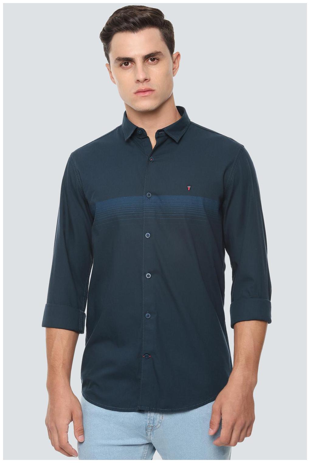 

Louis Philippe Men Navy Blue Horizontal Stripes Super Slim Fit Casual Shirt
