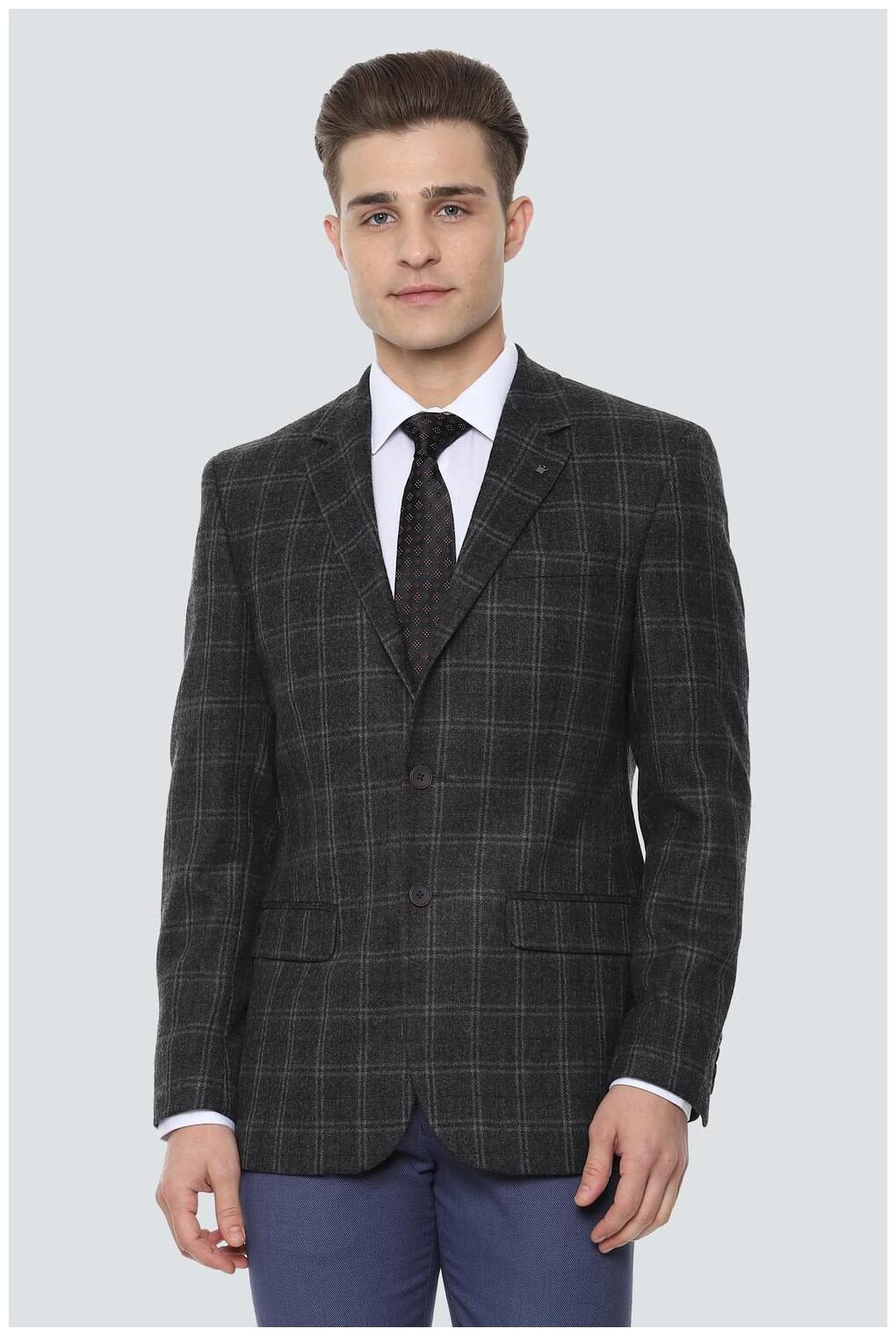 

Louis Philippe Men Grey Checked Regular fit Single Breasted Blazer