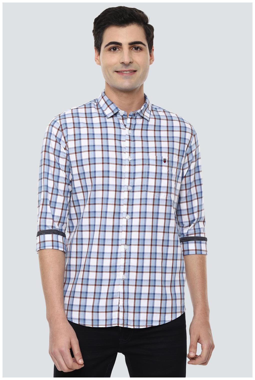 

Louis Philippe Men Blue Checked Super Slim Fit Casual Shirt