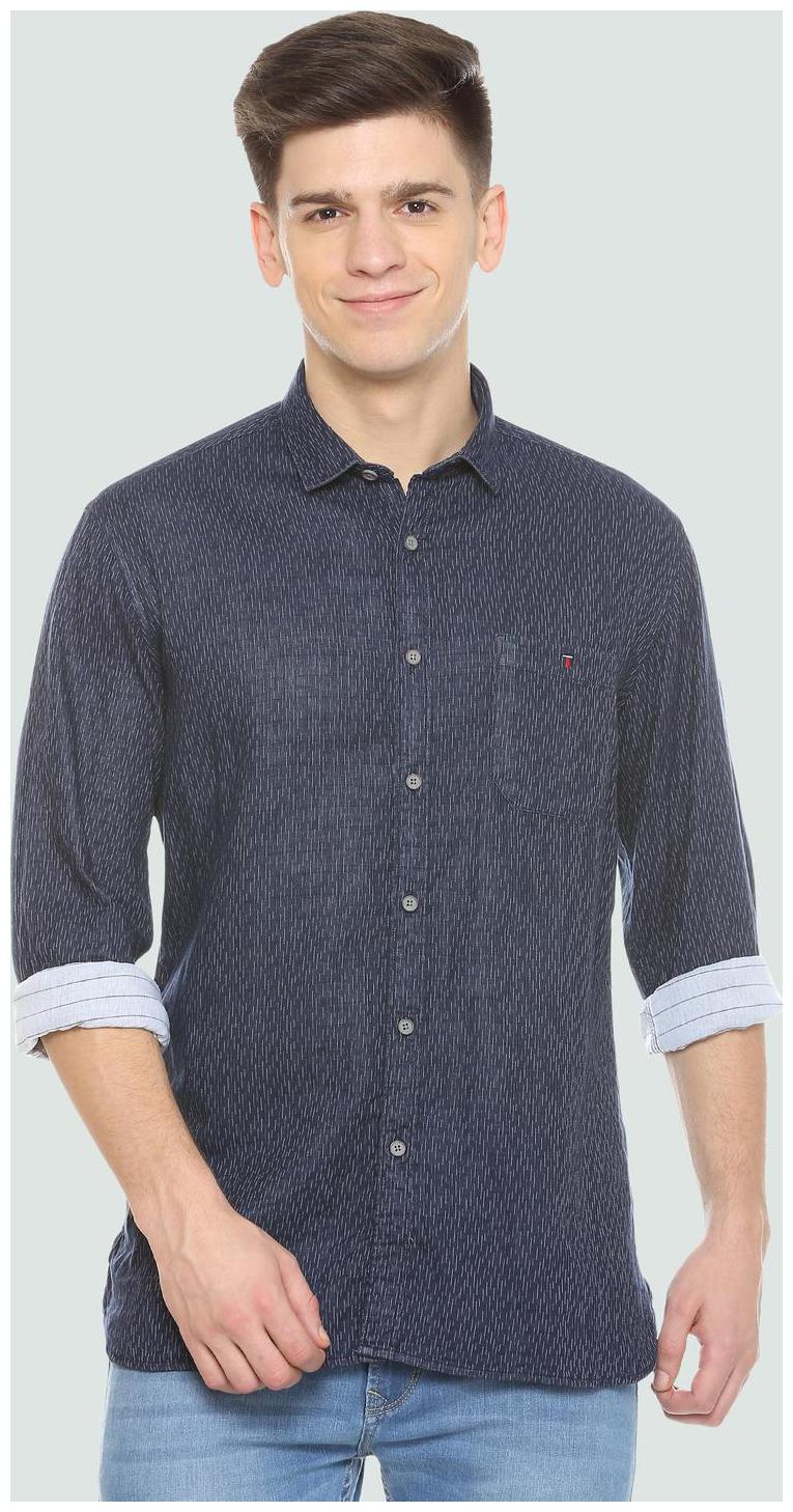 

Louis Philippe Men Blue Weaved Slim Fit Casual Shirt
