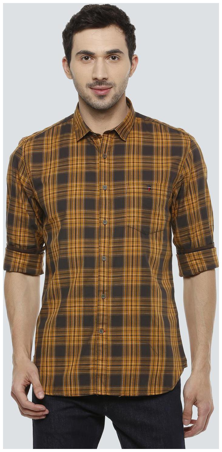 

Louis Philippe Men Brown Checked Super Slim Fit Casual Shirt