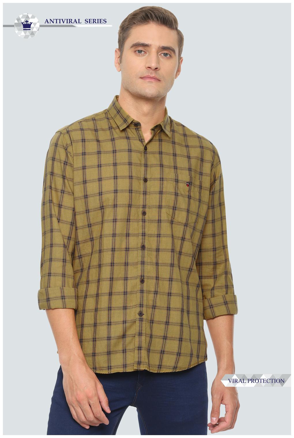 

Louis Philippe Men Beige Checked Slim Fit Casual Shirt