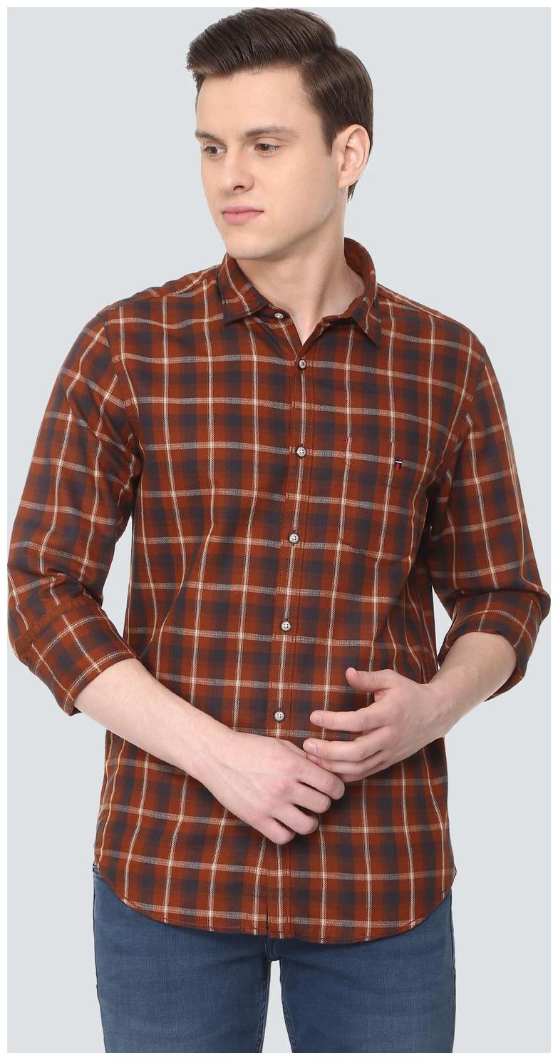

Louis Philippe Men Brown Checked Slim Fit Casual Shirt