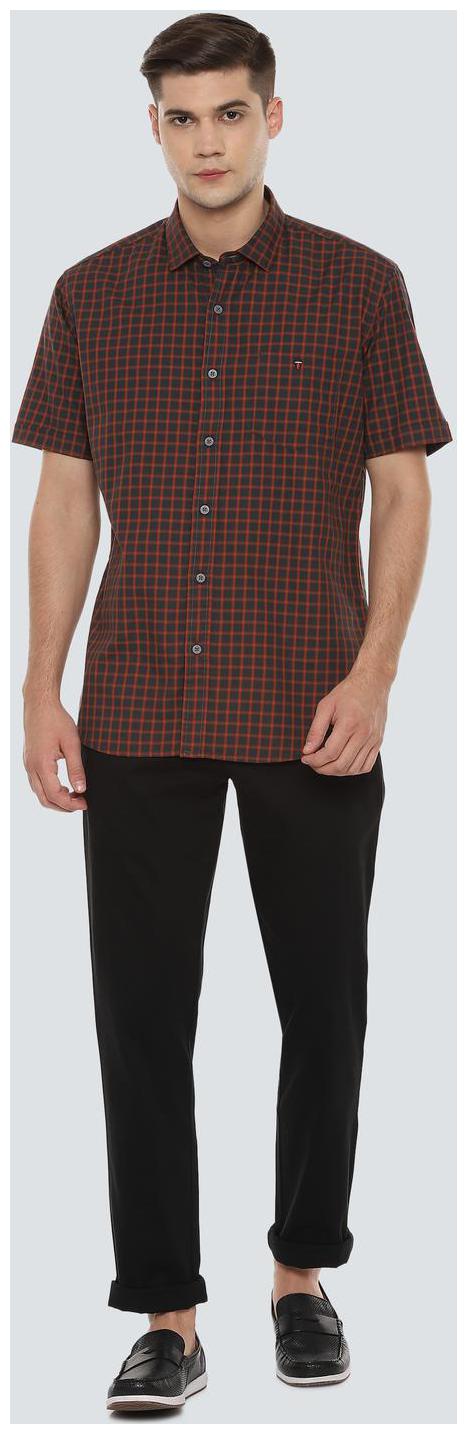 

Louis Philippe Men Blue Brown Checked Slim Fit Casual Shirt