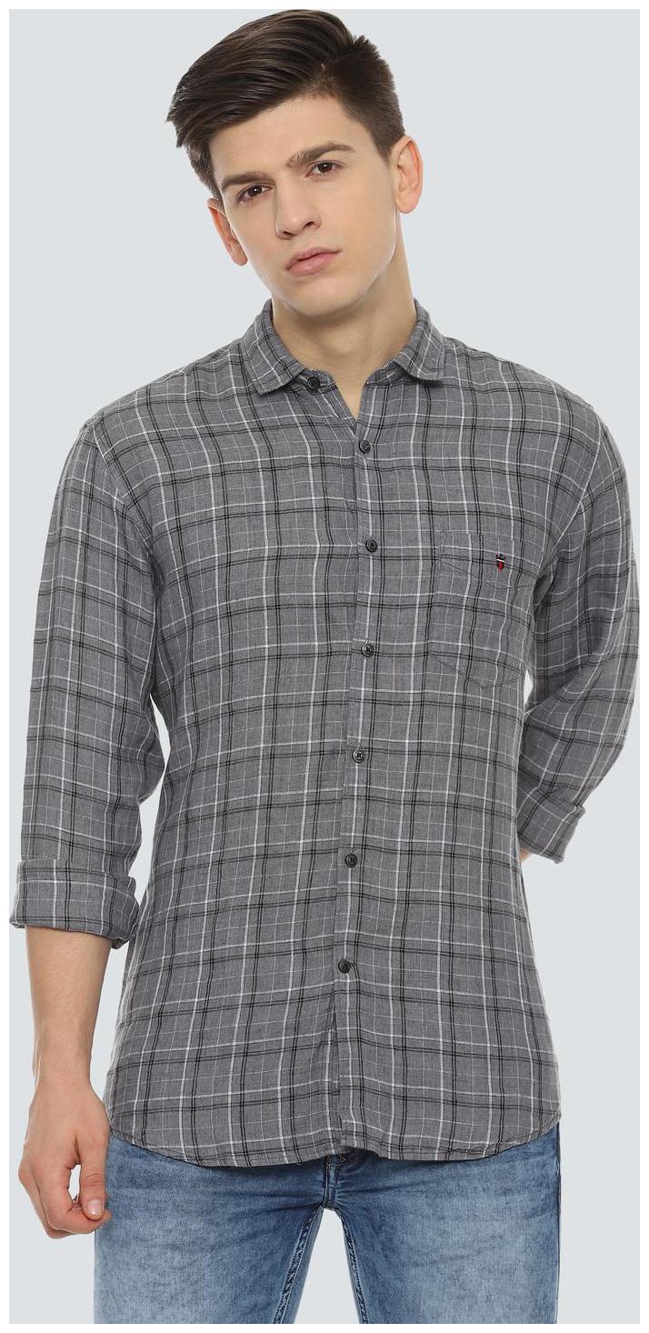 

Louis Philippe Men Grey Checked Slim Fit Casual Shirt