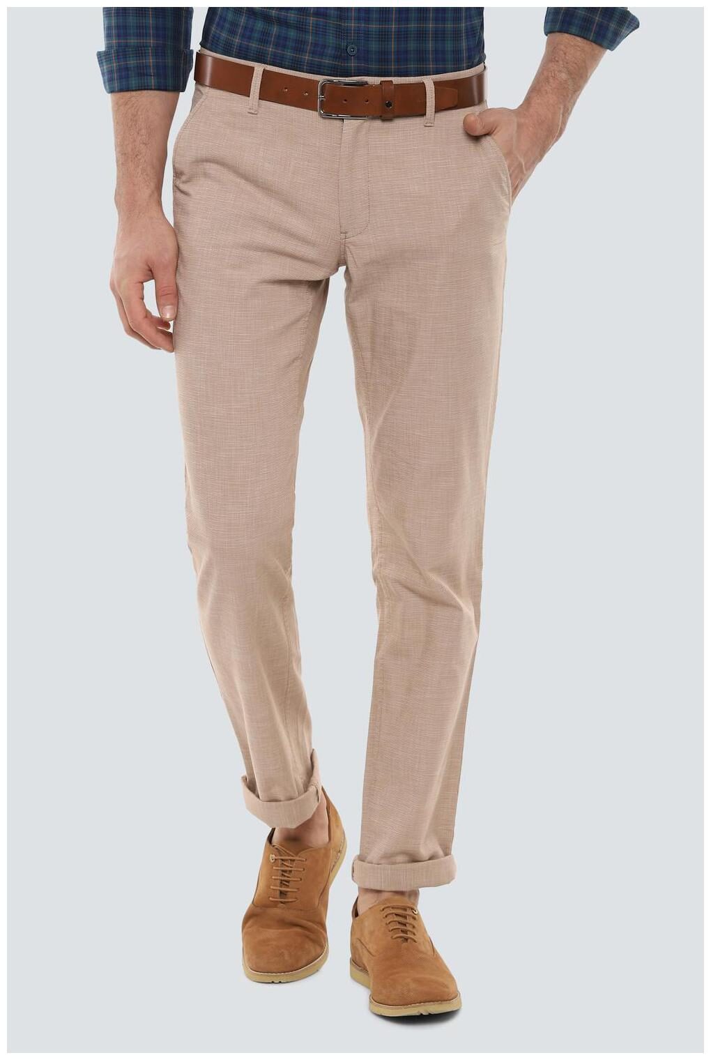 

Louis Philippe Men Cream Textured Slim fit Regular trousers