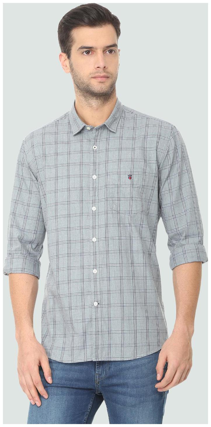 

Louis Philippe Men Grey Checked Slim Fit Casual Shirt