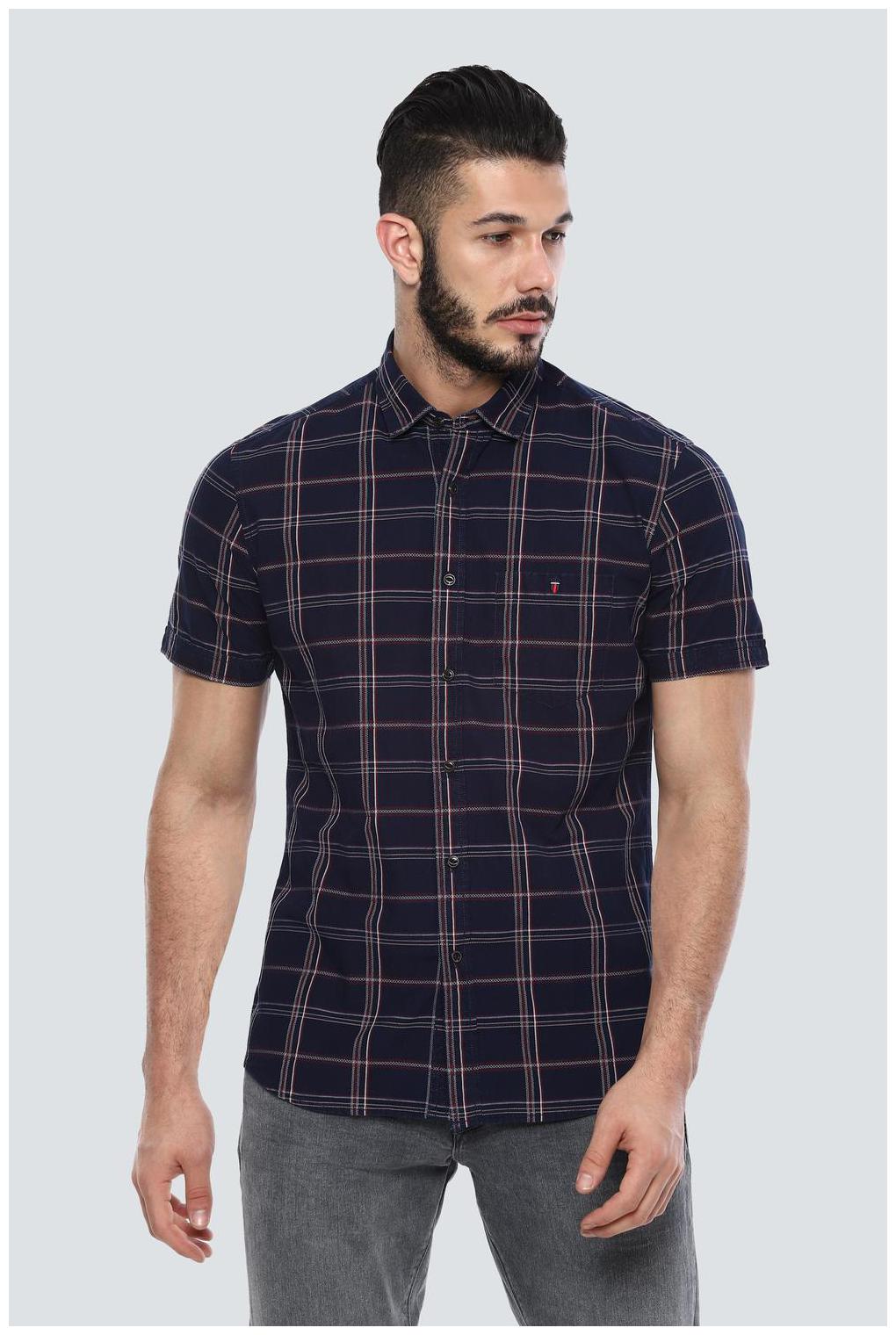 

Louis Philippe Men Navy Blue Checked Slim Fit Casual Shirt