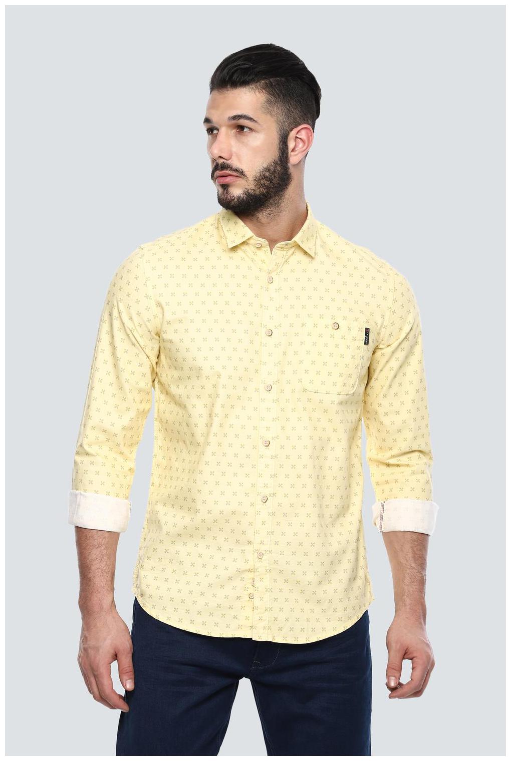 

Louis Philippe Men Yellow Printed Super Slim Fit Casual Shirt