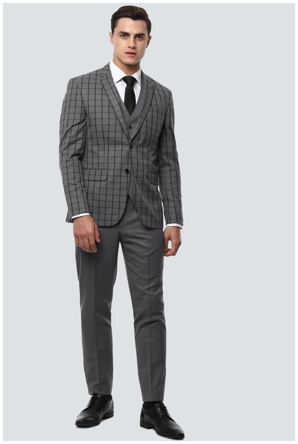 

Louis Philippe Blended Checked Grey Blazer and Waistcoat with Trousers For Men
