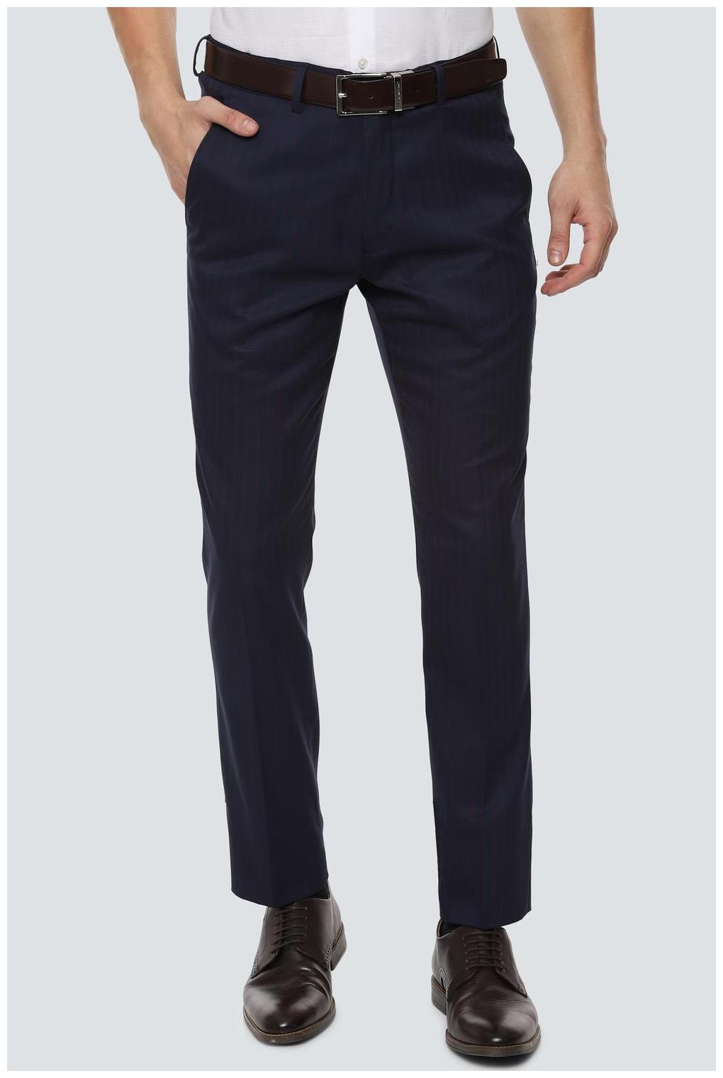 

Louis Philippe Men Striped Slim Fit Formal Trouser - Navy Blue