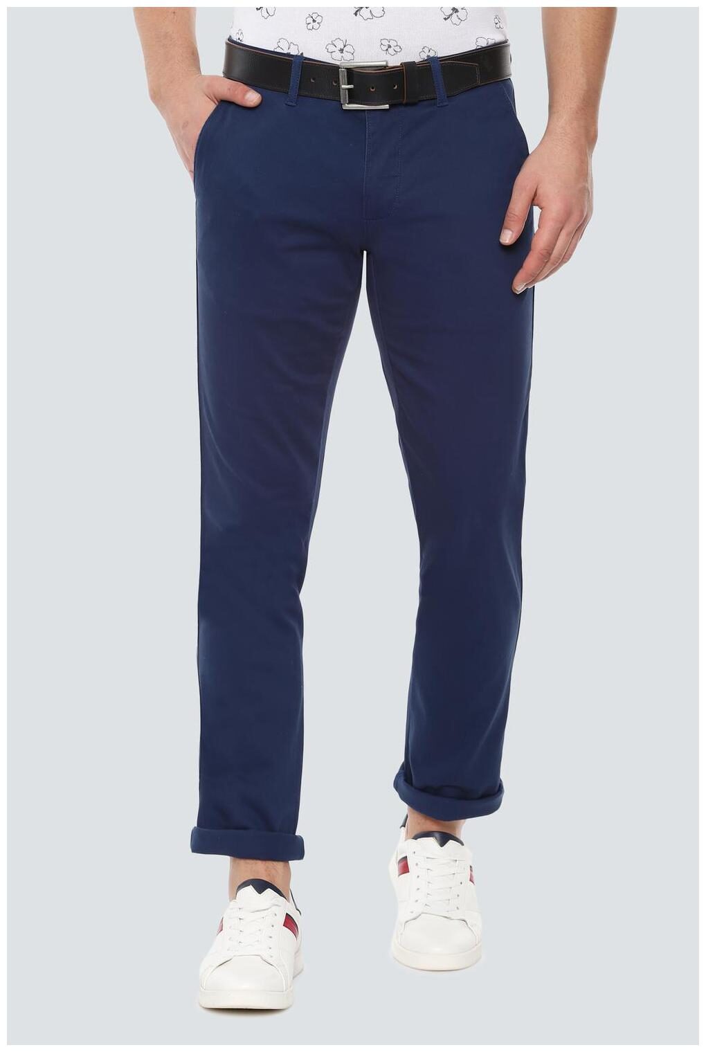 

Louis Philippe Men Blue Textured Slim fit Regular trousers