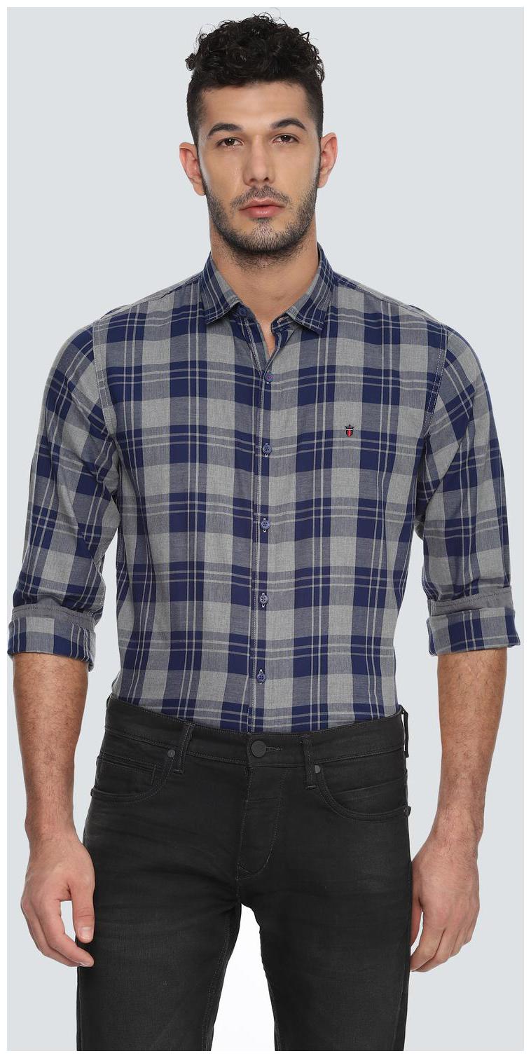 

Louis Philippe Men Grey Checked Super Slim Fit Casual Shirt