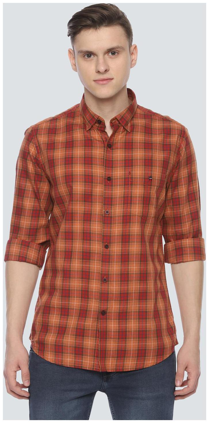 

Louis Philippe Men Orange Checked Super Slim Fit Casual Shirt