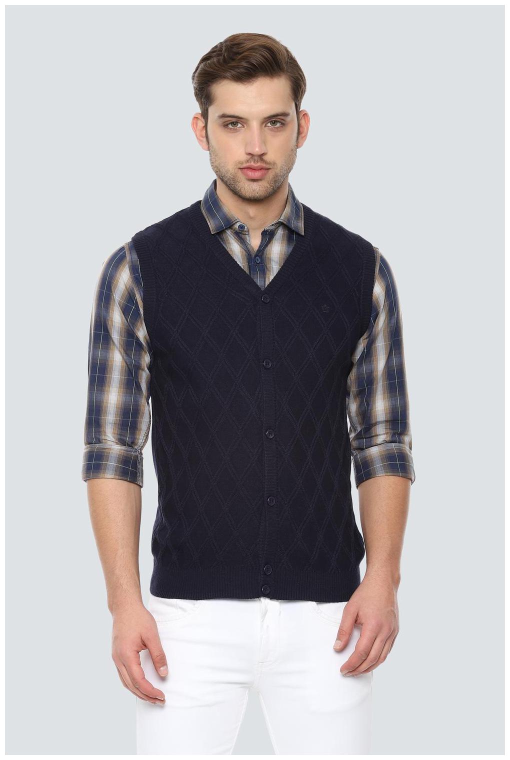 

Louis Philippe Men Blended Front-Open Sweater Blue