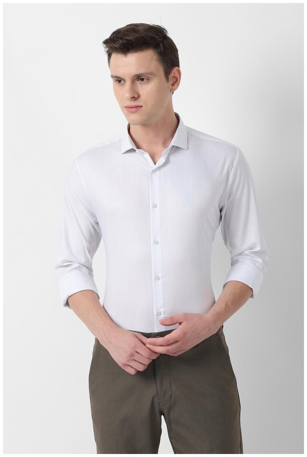 

Louis Philippe Men White Vertical Stripes Super Slim Fit Casual Shirt