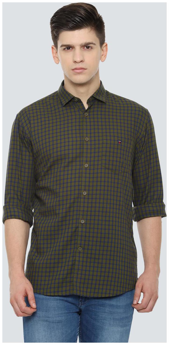 

Louis Philippe Men Green Checked Slim Fit Casual Shirt