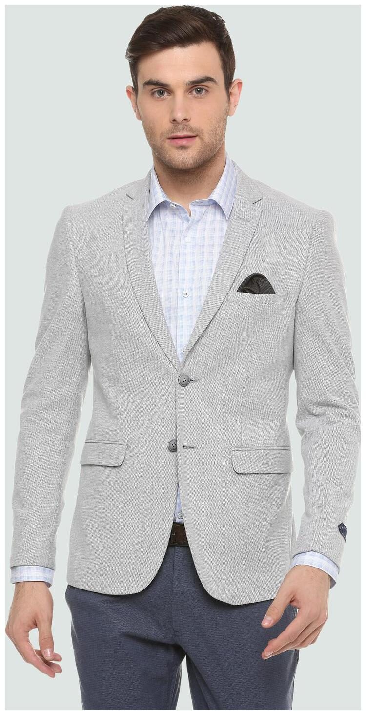

Louis Philippe Men Grey Textured Slim fit Single Breasted Blazer