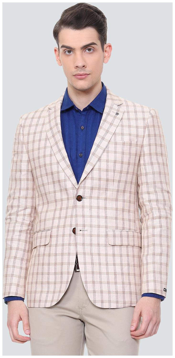 

Louis Philippe Men Beige Checked Slim fit Single Breasted Blazer