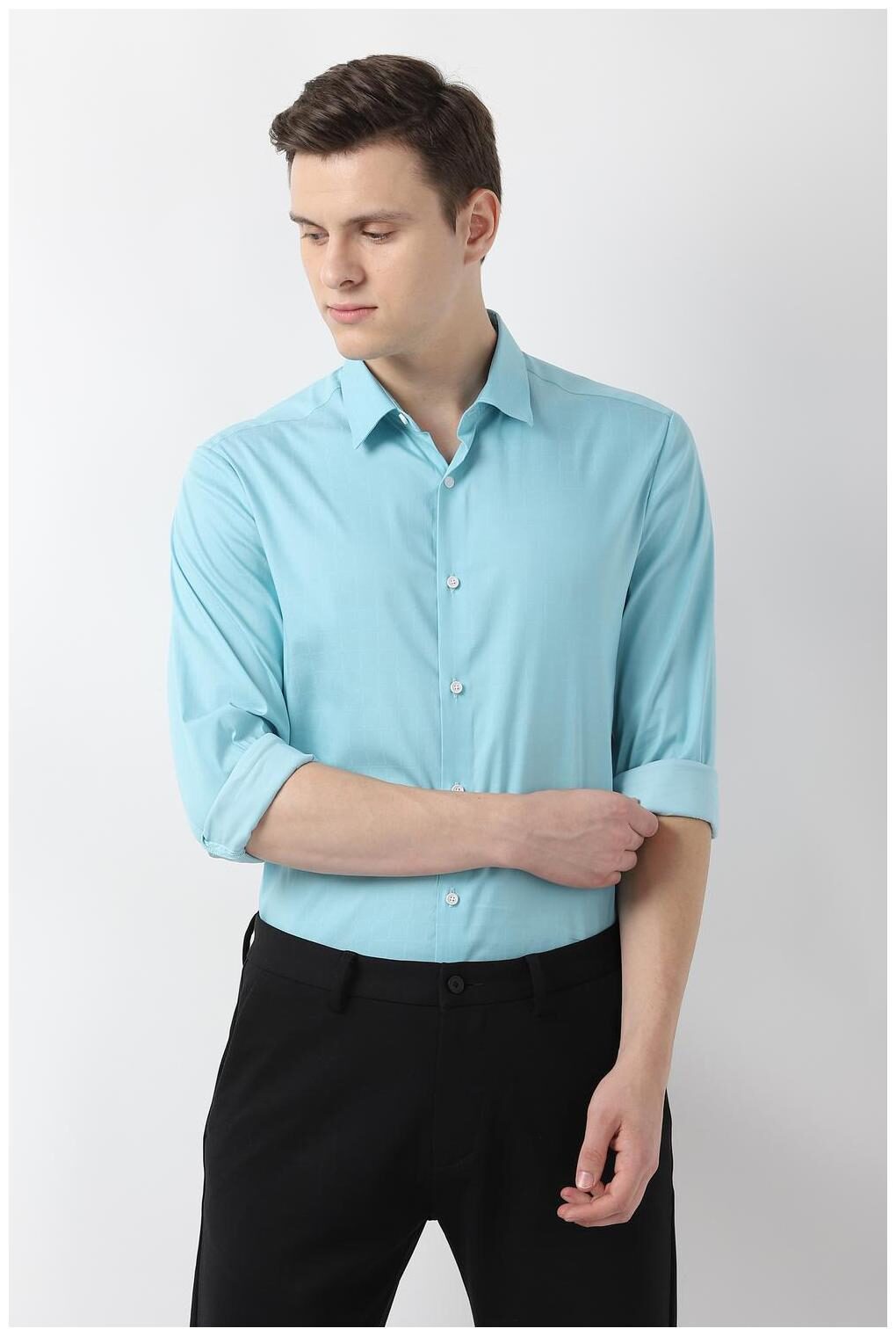 

Louis Philippe Men Blue Checked Super Slim Fit Casual Shirt