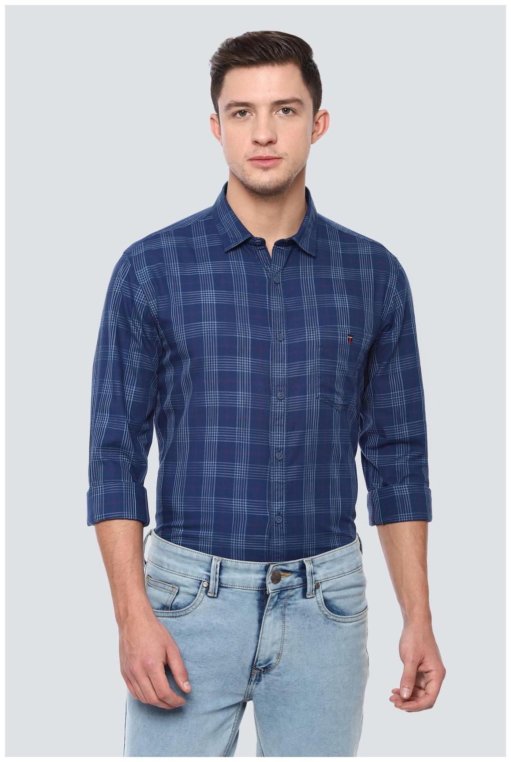 

Louis Philippe Men Blue Checked Super Slim Fit Casual Shirt