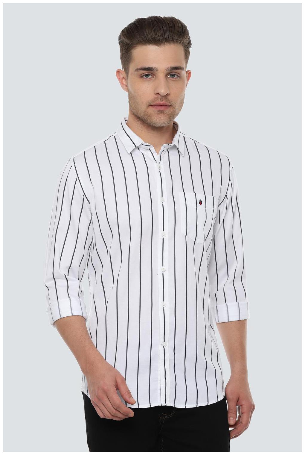 

Louis Philippe Men White Vertical Stripes Super Slim Fit Casual Shirt