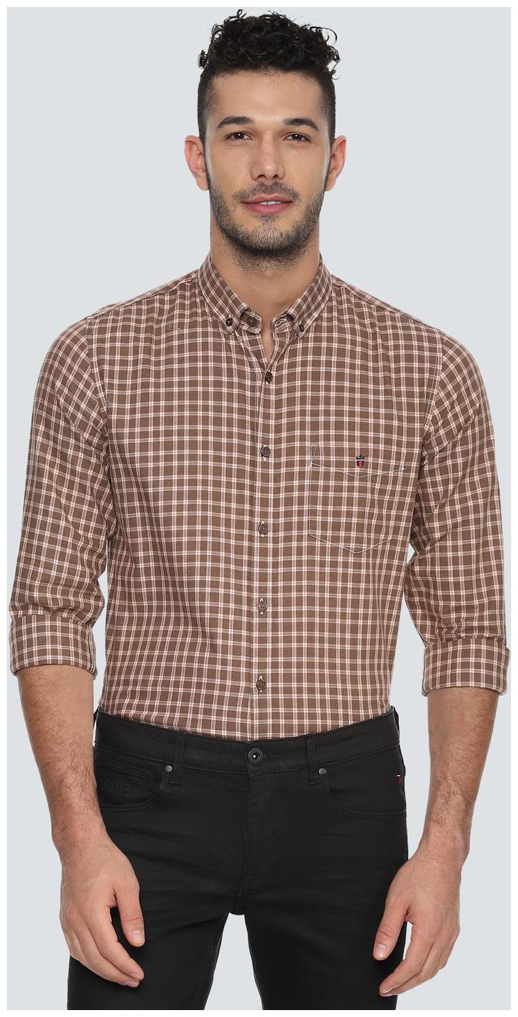 

Louis Philippe Men Brown Checked Super Slim Fit Casual Shirt
