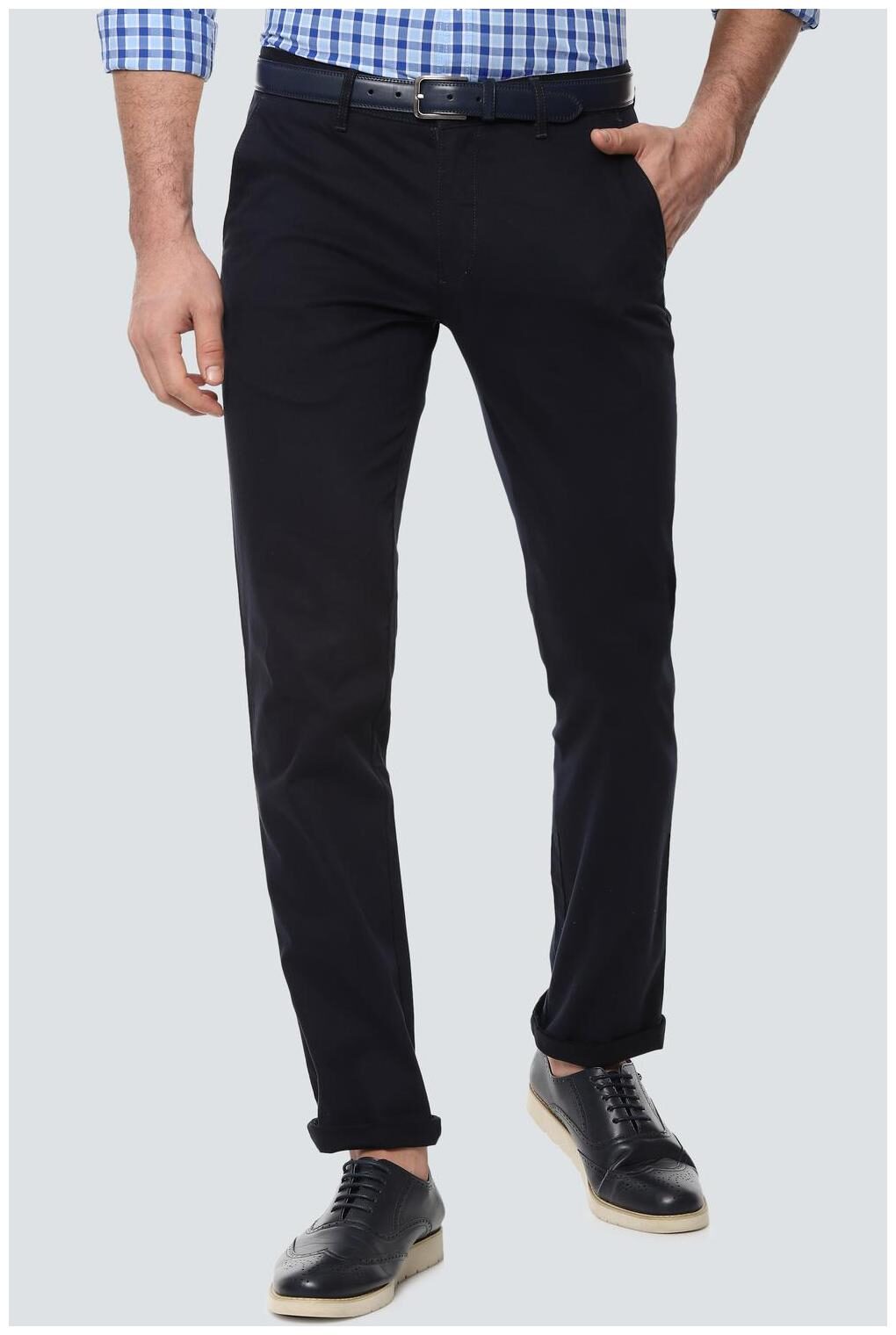 

Louis Philippe Men Navy blue Solid Slim fit Regular trousers