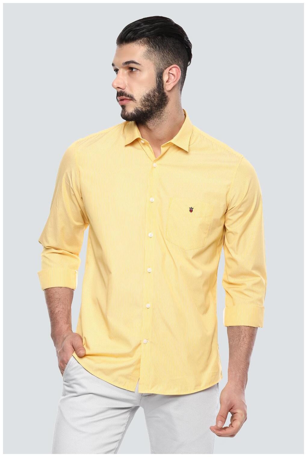 

Louis Philippe Men Yellow Vertical Stripes Slim Fit Casual Shirt