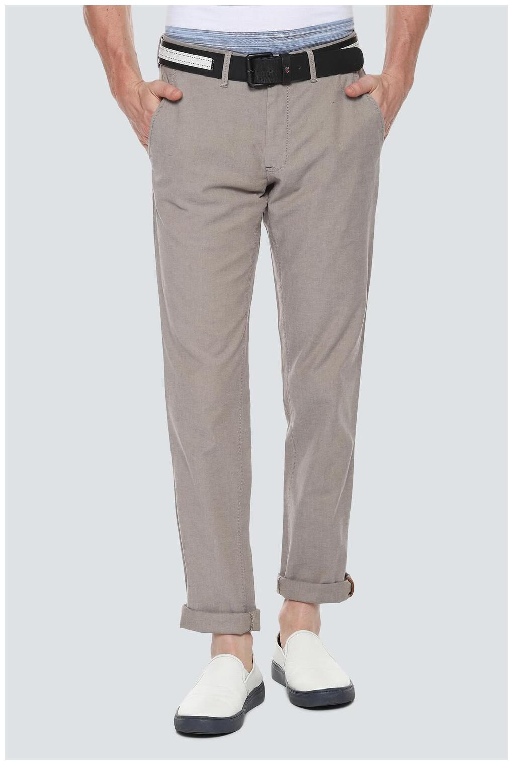 

Louis Philippe Men Grey Textured Slim fit Regular trousers