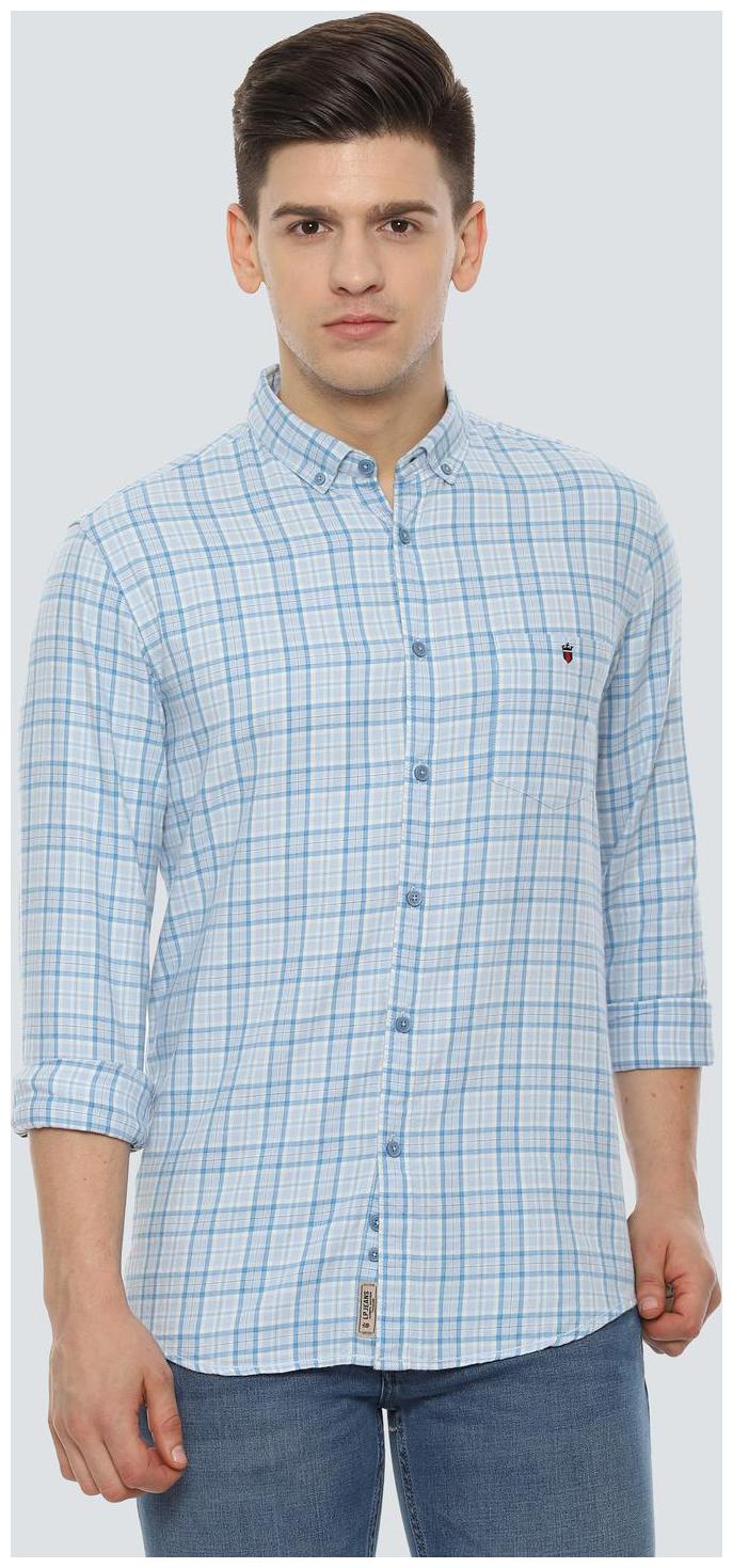 

Louis Philippe Men Blue Checked Super Slim Fit Casual Shirt