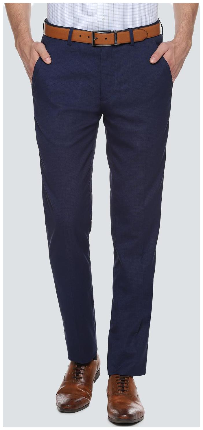

Louis Philippe Men Blended Textured Navy Blue Casual Trousers