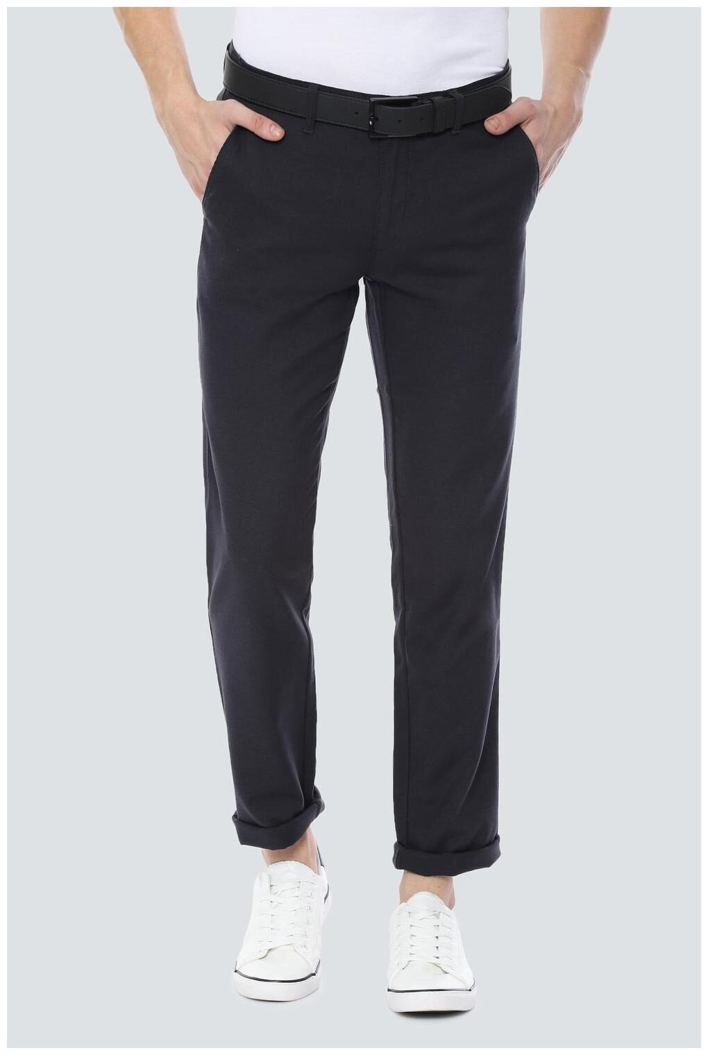 

Louis Philippe Men Blue Textured Slim fit Regular trousers