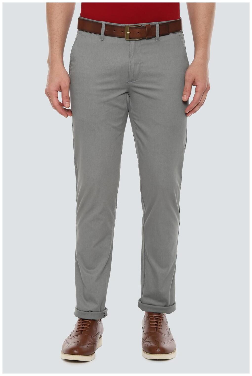 

Louis Philippe Men Grey Textured Slim fit Regular trousers