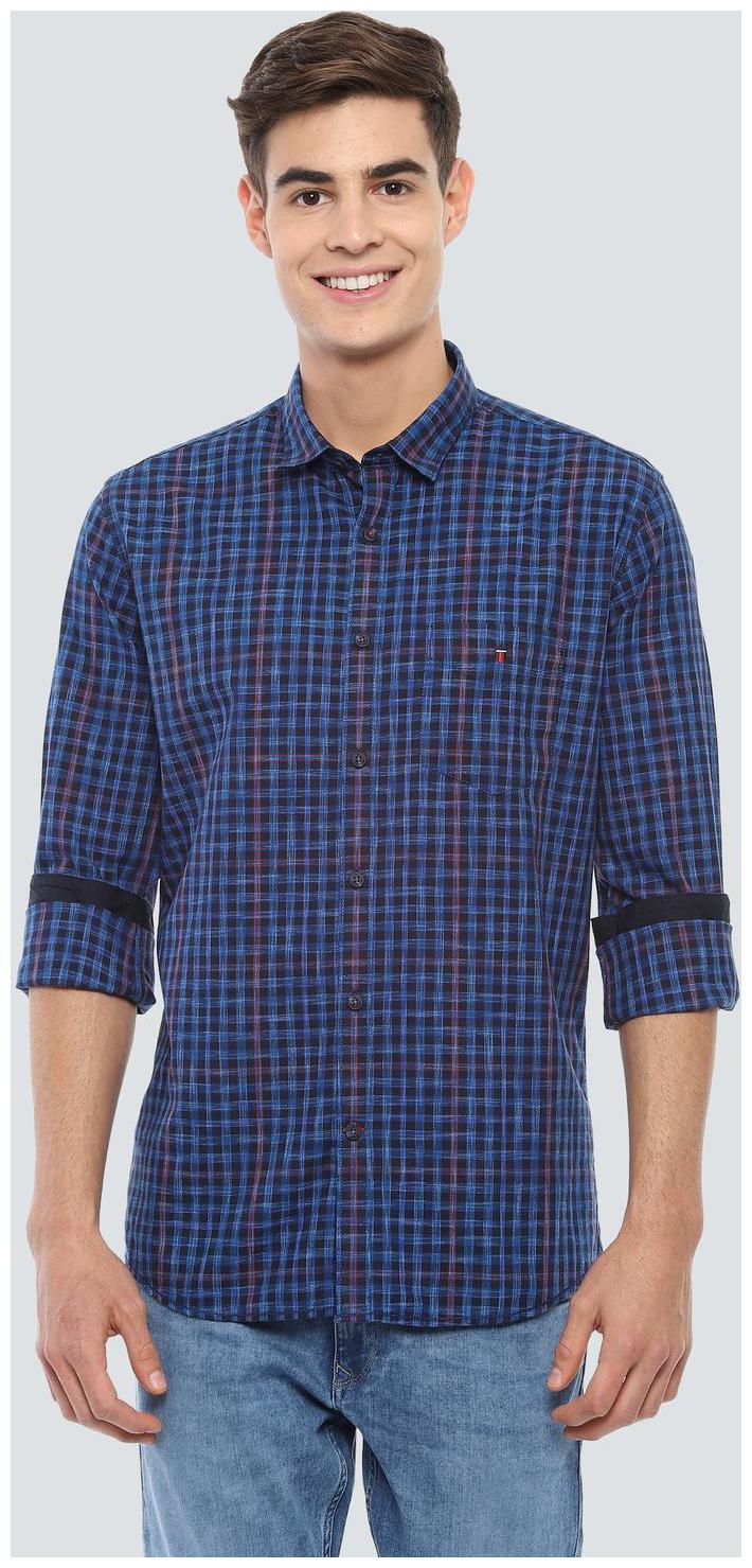 

Louis Philippe Men Blue Checked Slim Fit Casual Shirt