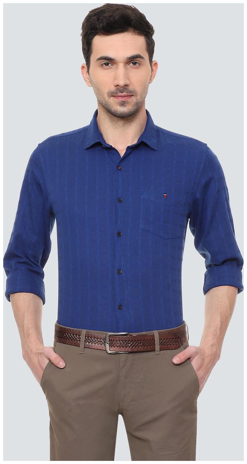 

Louis Philippe Men Blue Weaved Super Slim Fit Casual Shirt
