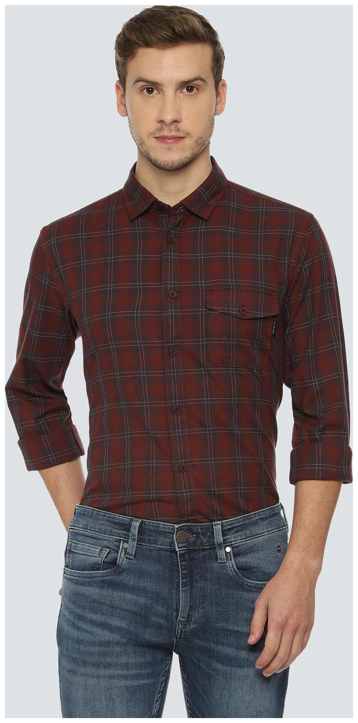 

Louis Philippe Men Brown Checked Super Slim Fit Casual Shirt
