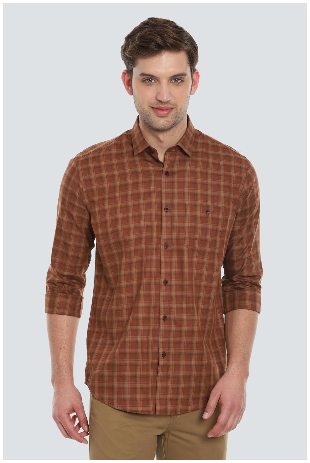 

Louis Philippe Men Brown Checked Slim Fit Casual Shirt