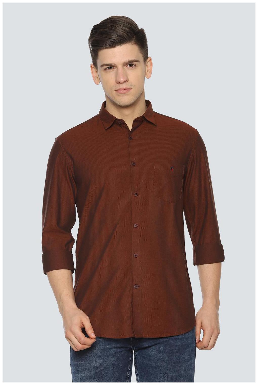 

Louis Philippe Men Brown Textured Super Slim Fit Casual Shirt