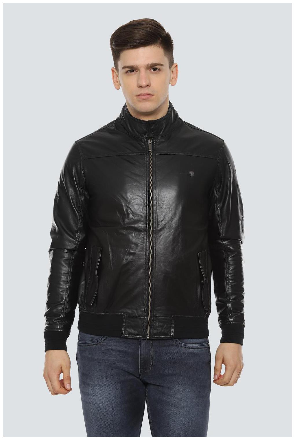 

Louis Philippe Men Black Solid Leather jacket