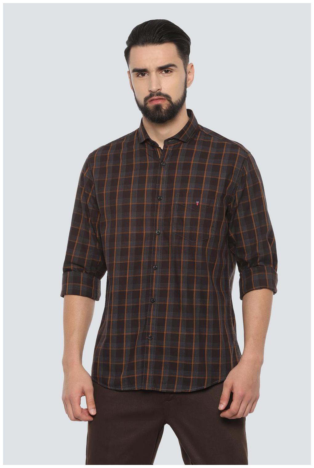 

Louis Philippe Men Brown Checked Slim Fit Casual Shirt