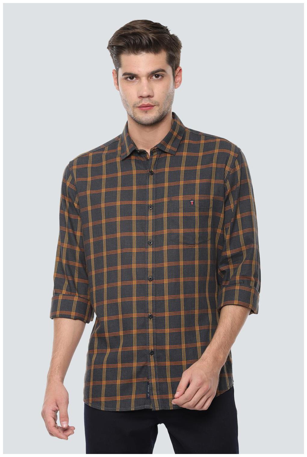 

Louis Philippe Men Grey Checked Slim Fit Casual Shirt